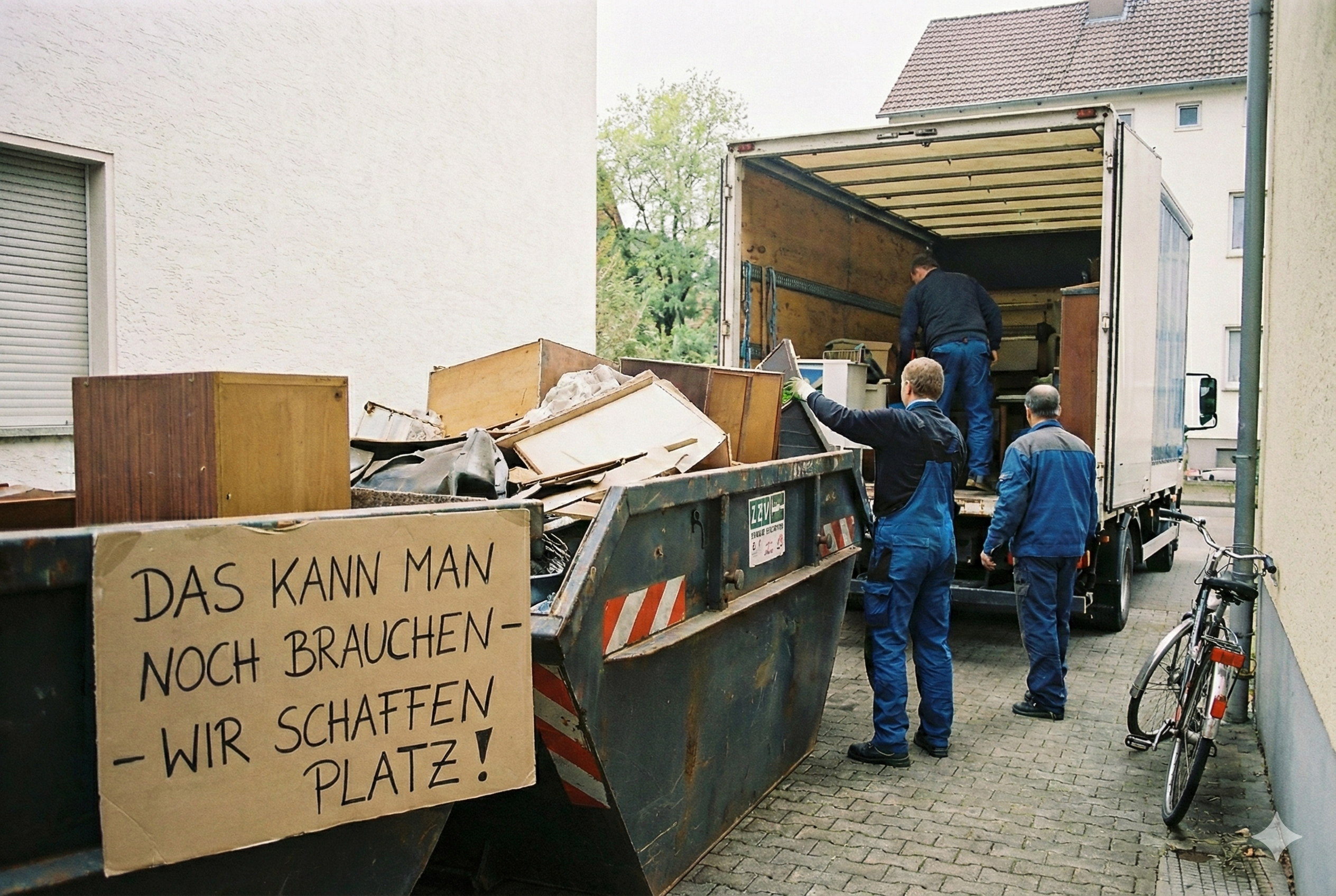 Entsorgung mit Container sowie Transporter Vorher-Nachher-Vergleich einer erfolgreichen Keller- und Dachbodenentrümpelung zur Schaffung von neuem Platz.