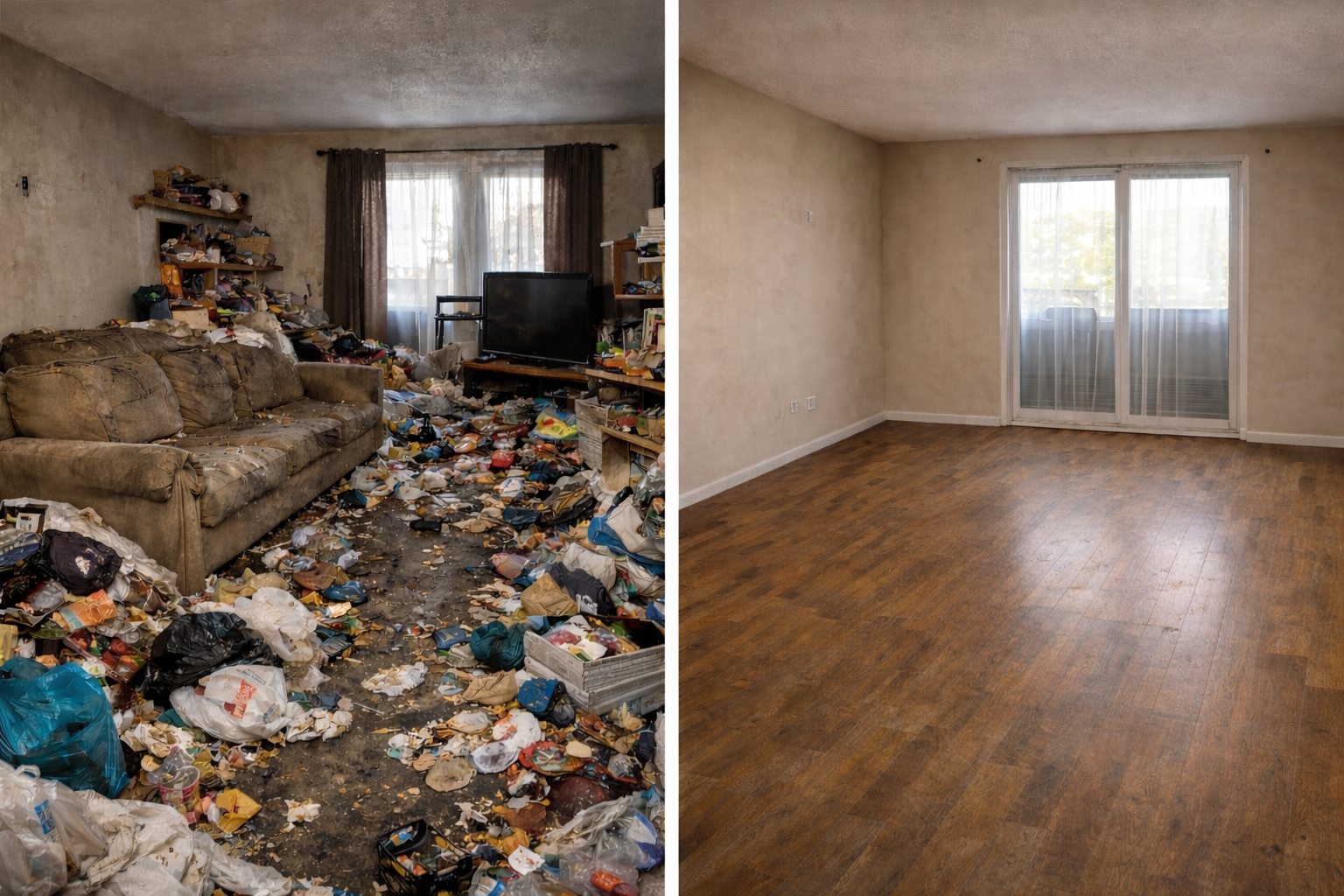 Professionelle Entrümpelung einer Messiewohnung mit Reinigung Sperrmüll und alter Hausrat fachgerecht entsorgt.